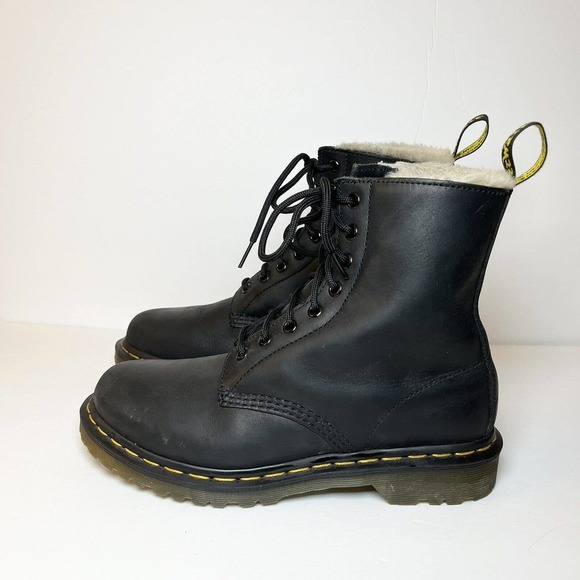 Dr Martens Boots Size 8 Black Leather 1460 Serena Faux Fur Lined Lace Up - Picture 6 of 14